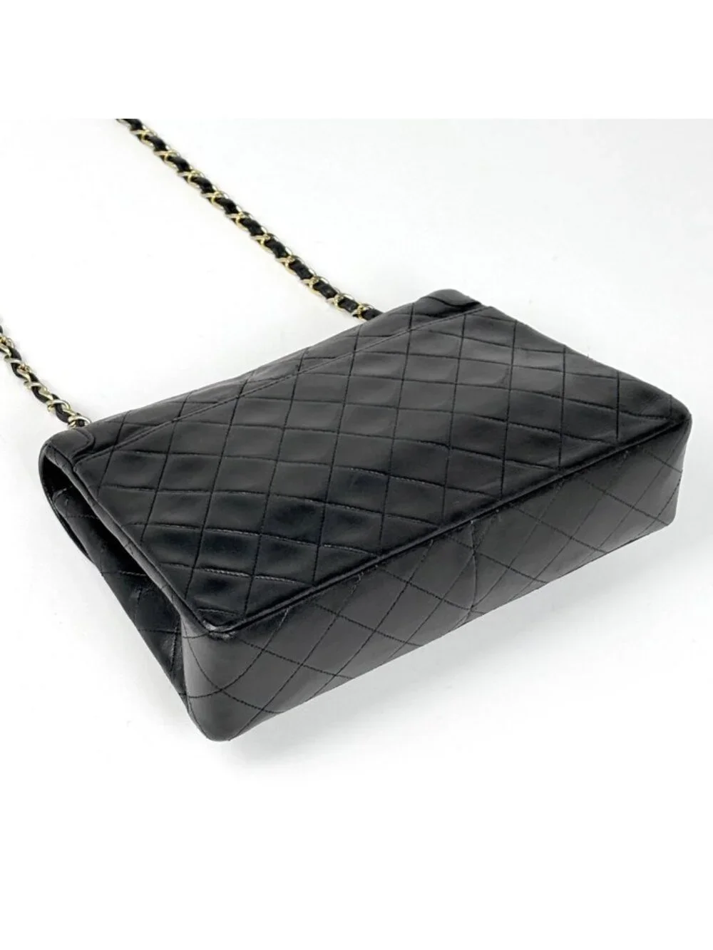 Chanel CC Logo Chain Shoulder Bag Quilted Leather Black